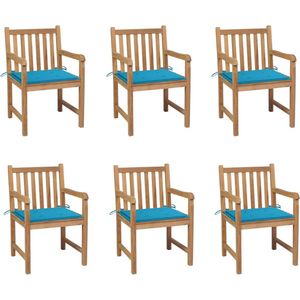 The Living Store Tuinstoelen 6 st met blauwe kussens massief teakhout - Tuinstoelen - Teak Hout - Outdoor Furniture - Tuinset - Lounge Set