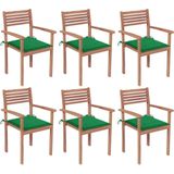 The Living Store Stapelbare Tuinstoelen - Hard Teakhout - Set van 6 - Groen Kussen