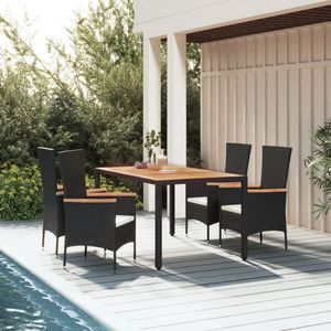 The Living Store Tuinset Elegant Zwart - 4 Tuinstoelen - Tafel 150x90cm - Weerbestendig PE-rattan - Stevig frame - Modulair ontwerp - Comfortabele kussens - Inclusief handleiding - Kleur- zwart - The Living Store