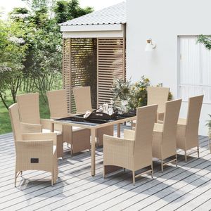 The Living Store Tuinset - Beige - Verstelbare stoelen - 8 stuks - Inclusief tafel van 190x90x75cm