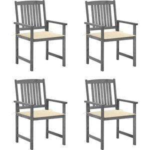 The Living Store Buitenstoelen - Gelatte houten - 61x57x92 cm - Grijs - Massief acaciahout - 4x stoel + 4x zitkussen