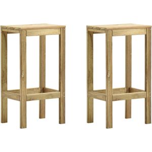 The Living Store Houten Barkrukken - Set van 2 - Grenenhout - Groen geïmpregneerd - 40 x 36 x 75 cm