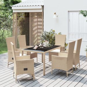 The Living Store 7-delige Tuinset met kussens poly rattan beige - Tuinset - PE-rattan - Lounge Set - Outdoor Furniture - Patio Set