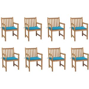Gartenstühle 8 Stk. mit Blauen Kissen Massivholz Teak - Gartenstühle - Teakholz Gartenmöbel - Outdoor Möbel - Gartengeräte - Balkonmöbel - The Living