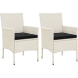 The Living Store Tuinstoelenset - poly rattan - wit - 61 x 60 x 88 cm - inclusief 2 stoelen en zitkussens