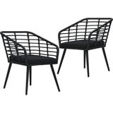 The Living Store Poly Rattan Stoelen - Zwart - 63.5 x 53.5 x 77 cm - Met Armleuning - Set van 2