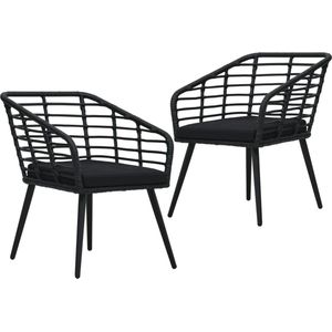 The Living Store Poly Rattan Stoelen - Zwart - 63.5 x 53.5 x 77 cm - Met Armleuning - Set van 2