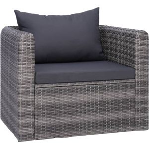 The Living Store Tuinstoel met kussens poly rattan grijs - Tuinstoel - Poly Rattan - Tuinset - Lounge Stoel - Buitendecoratie