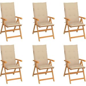 The Living Store Tuinstoelen 6 st met beige kussens massief teakhout - Tuinstoelen - Teak Meubels - Buitendecor - Lounge Set - Tuinset