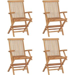 The Living Store tuinstoelenset - teakhouten meubel - 4 stoelen - 55x60x89 cm - inklapbaar - grijs kussen