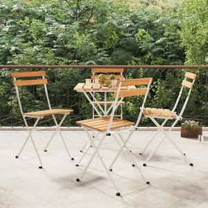 The Living Store Bistrostoelen 4 st inklapbaar massief acaciahout en staal - Tuinstoel - Bistrostoel - Acacia Hout - Stalen Frame - Inklapbaar