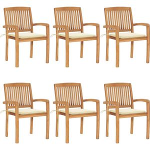 The Living Store Stapelbare houten tuinstoelen - 60 x 57.5 x 90 cm - Weerbestendig - 6 stoelen met kussens