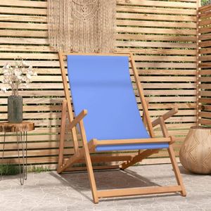 The Living Store Strandstoel Inklapbaar - Blauw - 60 x 126 x 87.5 cm - Teakhout - Comfortabel