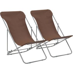 The Living Store Strandstoelenset - Bruin - Gepoedercoat staal - 75 x 57 x 99 cm - Verstelbaar in 3 posities - Inklapbaar - Levering bevat 2 stoelen