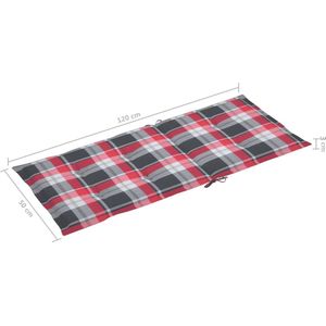 The Living Store Verstelbare Stoelenset - Acaciahout - Grijs - 56 x 70 x 110 cm - Rood ruitpatroon