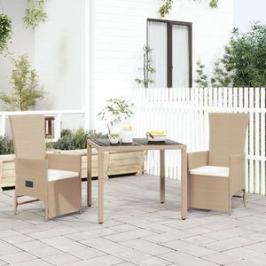The Living Store 3-delige Tuinset met kussens poly rattan beige - Tuinset - Lounge Set - Eetkamerset - Outdoor Furniture - Patio Set