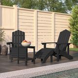 The Living Store Adirondack Tuinstoelset - Antraciet - HDPE - Inclusief Voetenbank en Tafel