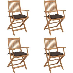 The Living Store Inklapbare Stoelen - Acaciahout - Taupe - 54x57x91 cm - Set van 4 stoelen met kussens