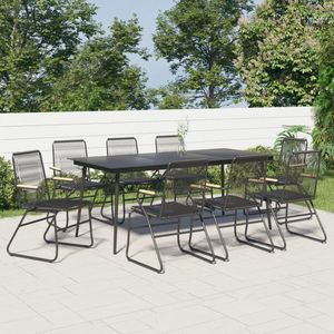 The Living Store Eethoek - PVC-rattan - Zwart - 8 tuinstoelen - 1 tafel - Comfortabele zitervaring - Duurzaam materiaal