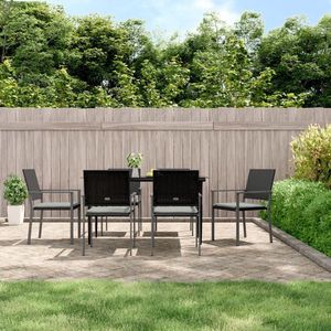 The Living Store Tuinstoelen 6 st met kussens 54x62,5x89 cm poly rattan zwart - Tuinstoelen - Lounge Stoelen - Tuinset - Outdoor Furniture - Zwarte Tuinstoelen