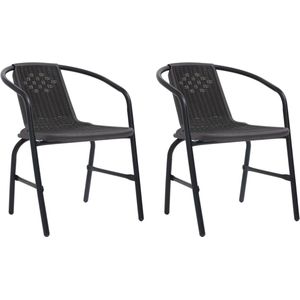 The Living Store tuinstoelen set Rattan-look - 62 x 55 x 74 cm - zwart - 110 kg draagvermogen - 2 x stoel
