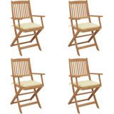 The Living Store Inklapbare stoelen Massief acaciahout - 54 x 57 x 91 cm - Crèmewit kussen