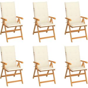 The Living Store Tuinstoelenset - Teakhout - Verstelbaar in 7 posities - 6 stoelen - kussens