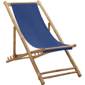 The Living Store Strandstoel - Bamboe en canvas - Verstelbaar - Marineblauw - 60 x (108 - 123) x (62 - 93) cm