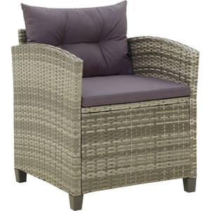 The Living Store Tuinstoel met kussens poly rattan grijs - Tuinstoel - Buitenstoel - Lounge Stoel - Relaxstoelen - Garden Furniture