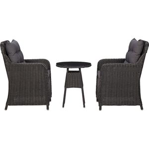 The Living Store poly rattan stoelenset - zwart en donkergrijs - stalen frame - weerbestendig - comfortabele zitkussens
