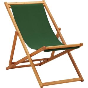 The Living Store Strandstoel Groen - Verstelbaar en Inklapbaar - Houten Frame - 60x112/119/127 cm - 3 Standen