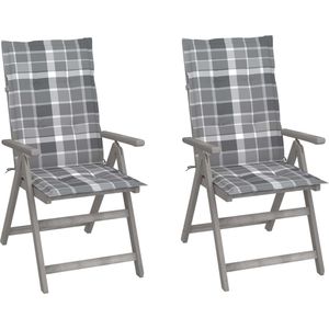 The Living Store Acacia Armstoelenset - Outdoor Furniture 56x70x110cm - Verstelbaar - met kussen