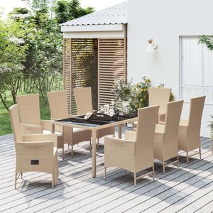 The Living Store 9-delige Tuinset met kussens poly rattan beige - Tuinset - Lounge Set - Outdoor Furniture - Patio Set - Bistro Set