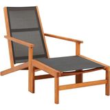 The Living Store Loungestoel Eucalyptushout - Zwart - 64x92x83 cm - Met voetensteun