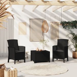 The Living Store Tuinstoel Rattan-look - Grijs Kussen - 60 x 58 x 90 cm - Set van 2