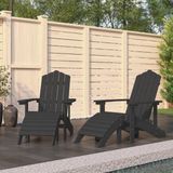 The Living Store Adirondack Tuinstoel - Antraciet - HDPE - 73x83x92 cm - Met Voetenbanken