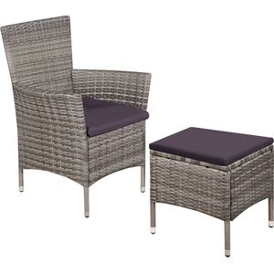 The Living Store Tuinmeubelset - Poly rattan - Grijs - 4 cm kussens - The Living Store