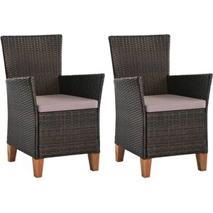 The Living Store Poly Rattan Armstoelen - Set van 2 - Bruin en Grijs - 59 x 59 x 87.5 cm