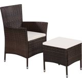 The Living Store Poly Rattan Tuinmeubelset - 1 Eetstoel - 1 Kruk - 41x41x42 cm - Bruin - Crèmewit