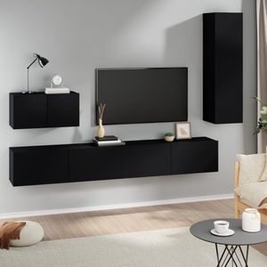 The Living Store tv-meubel set - zwart - 2x 100x30x30 cm + 1x 60x30x30 cm + 1x 30.5x30x110 cm