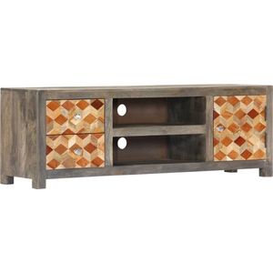 The Living Store TV-meubel Mangohout/Grijs-Bruin 120x30x40cm - Elegante opbergruimte met deur - lades en vakken