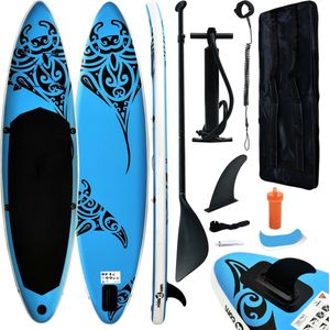 The Living Store Stand Up Paddleboard - Opblaasbaar SUP Board - 305 x 76 x 15 cm - Blauw - Max - 140 kg - Inclusief Pomp - Roeispaan - Vin - Reparatiekit en Draagtas