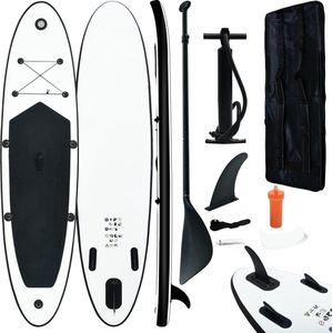 The Living Store Stand Up Paddleboard - Opblaasbaar - 360 x 81 x 10 cm - Geschikt voor volwassenen - Zwart en wit - EVA en aluminium - Draagvermogen 120 kg - Inclusief peddel - pomp - vin - reparatieset en draagtas