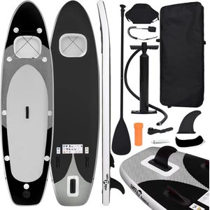 The Living Store SUP Board zwart 330 x 76 x 10 cm - opblaasbaar - lek- en uv-bestendig - inclusief zitting - peddel - pomp - reparatieset - koord en tas