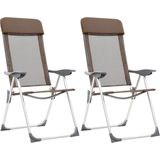 The Living Store Campingstoelen - 2-delige aluminium set - 57 x 73.5 x 111 cm - verstelbaar - bruin