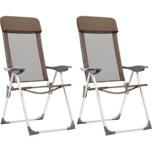 The Living Store Campingstoelen - 2-delige aluminium set - 57 x 73.5 x 111 cm - verstelbaar - bruin