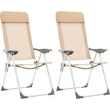 The Living Store Campingstoelen - 2-delige aluminium set - 57x73.5x111 cm - Verstelbaar met gevoerde hoofdsteun - Creme