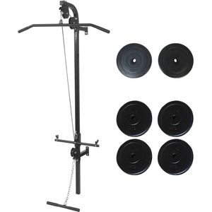 The Living Store Krachttoren - Wandgemonteerde fitnessapparaat - Lat pull-down - lage cable-pull - Staal - 99x53x194 cm - Tot 120 kg - Incl - gewichtsschijven