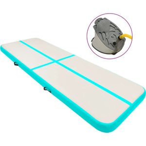The Living Store Gymnastiekmat met pomp opblaasbaar 300x100x20 cm PVC groen - Opblaasbare Yogamat - Gym Mats - Fitness Mat - Pvc Mat - Sportmat