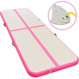 The Living Store Opblaasbare sportmat - Grote en professionele mat - Grijs en roze - 700 x 100 x 10 cm - Hoge-dichtheid PVC - Inclusief pomp